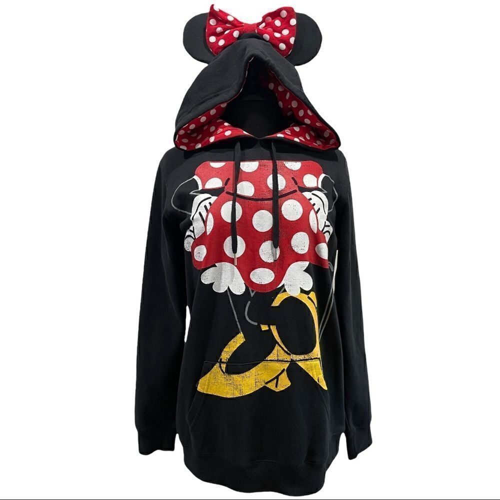 𝅺Disney Parks Minnie Mouse 3D Ear Pullover Hoodie Sz L